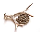 knitted necklace MIU beige with marbles caught in a knitting