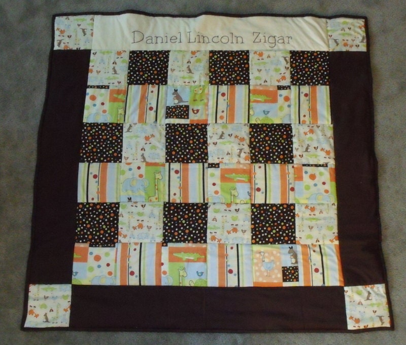 Custom first middle last name hand stitched quilt baby your CHOICE of THEME and COLOR minky backing