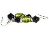 beaded earrings black chartreuse-drop-dangle crystal glass classy foxy