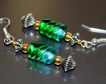 dangle beaded earrings - green - blue - pierced - jewelry