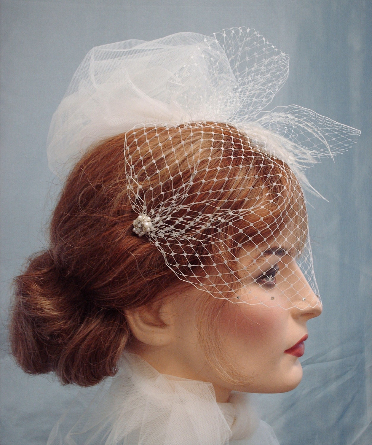 Bandeau Birdcage Veil, Crystals, Pearls, Rhinestones, Bridal Veil, Weddings, Paris Chic, Retro Weddings