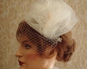 Paris Chic Tulle Bridal Hair Comb, Birdcage Veil, Feather Bridal Fascinator, Weddings, Carolina Moon Designs - Carolynn Redwine Geer