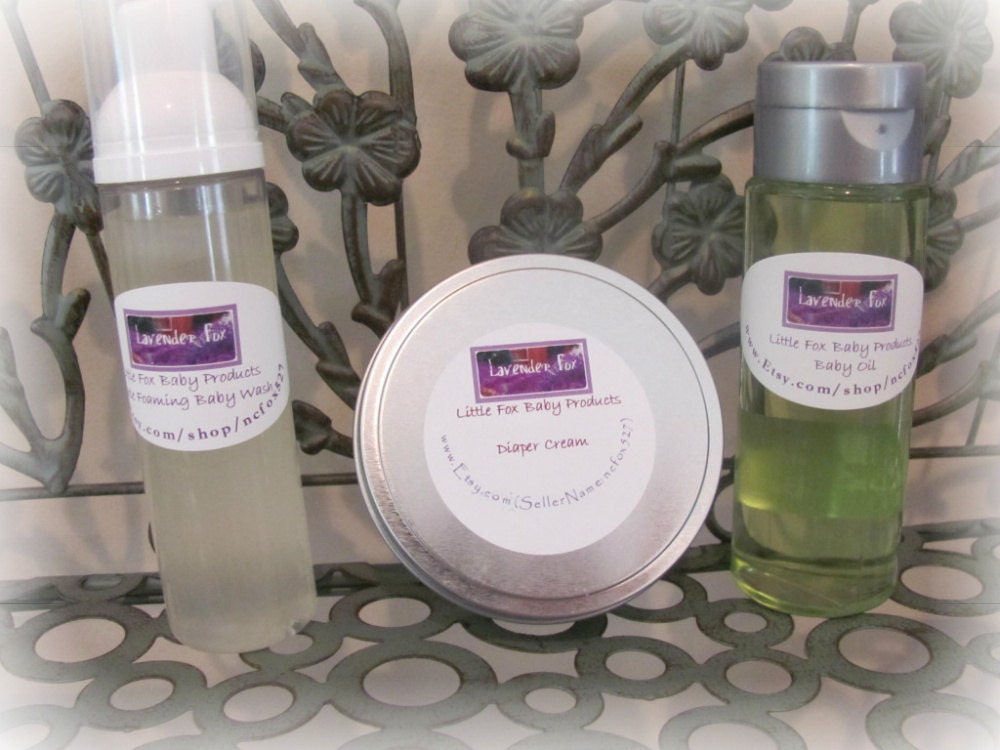 Organic, Natural Baby Care Set including Baby Wash, Baby Oil, and Diaper Cream