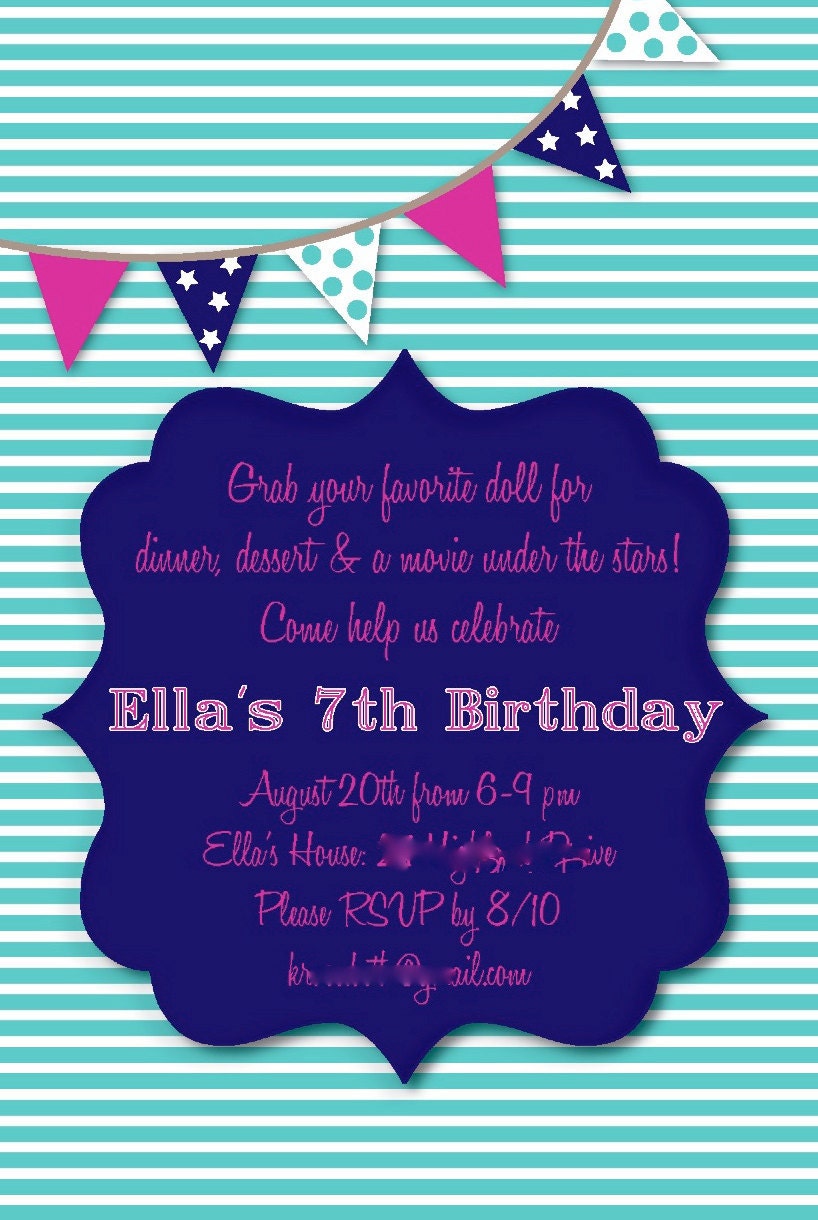 navy, teal and hot pink bunting invite PDF Il_570xn