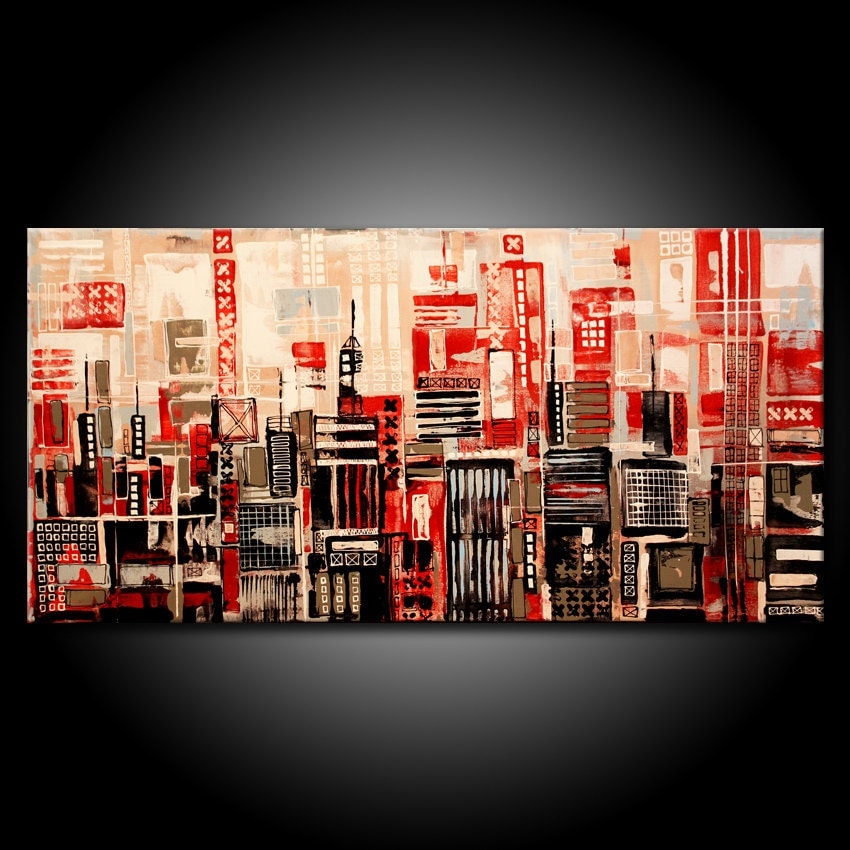 Modern URBAN Abstract Painting ORIGINAL 48x24 by FariasFineArt