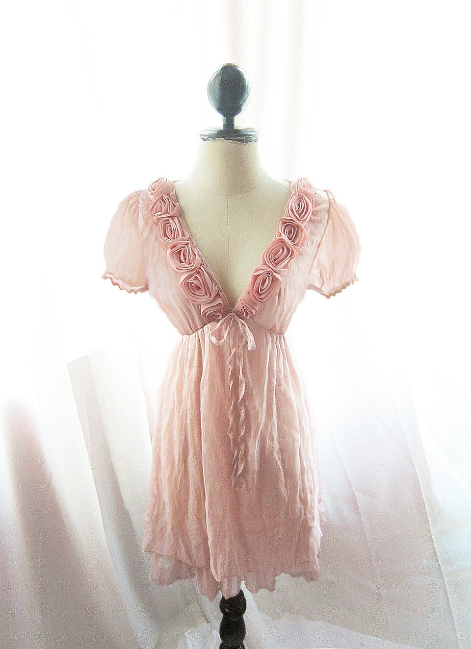 Angel Baby Dusty Pink Marie Antoinette Romantic Kimono Dress Rosette Alice in Wonderland Tea Party Dusk Puff Sleeve Chiffon Dress