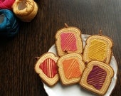 Wooden Embroidered Jewelry - YELLOW TOAST PENDANT - Hand Embroidery on Wood by The Spotless Loop