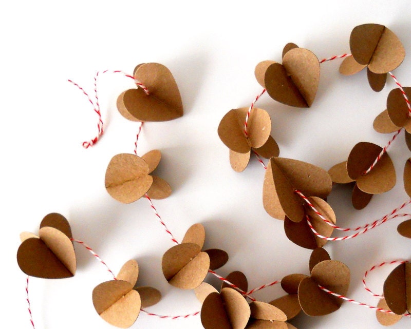 DIY Garland Kit, 3D Hearts, 6 ft. - Wedding, Party, Event, Decoration, Cute, Kraft Paper, Baker's Twine, Simple, Do It Yourself