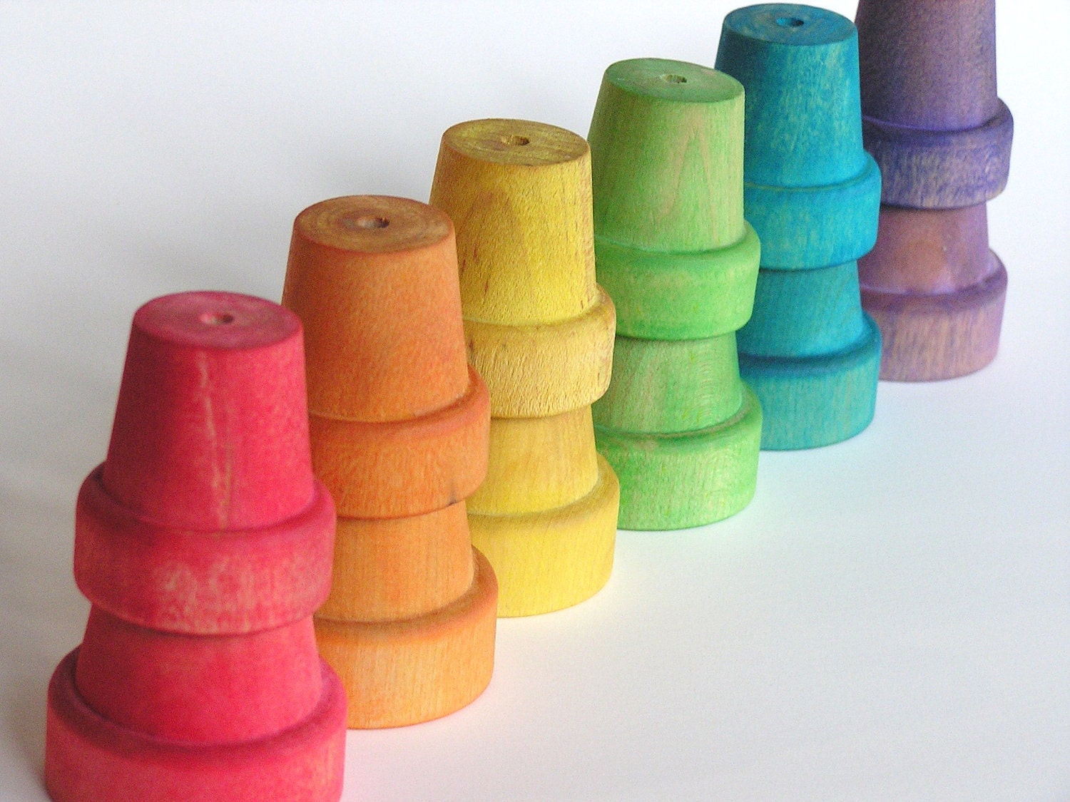 Waldorf-Wood Toy- Stacking n Nesting Pots -Rainbow Educational Waldorf- Montessori-