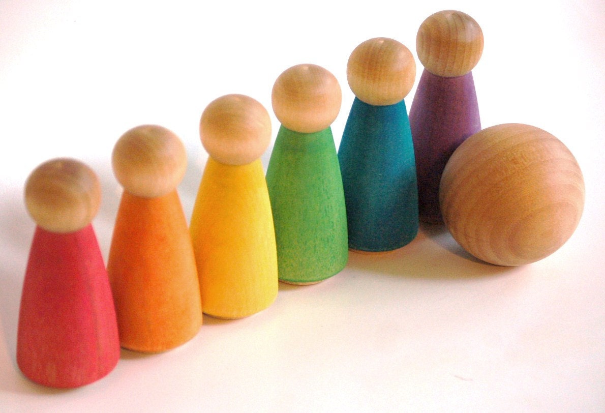 Natural Wood Toy-  PRINCESS BOWLING - Rainbow -Waldorf- Montessori -Educational - Toddler-Game