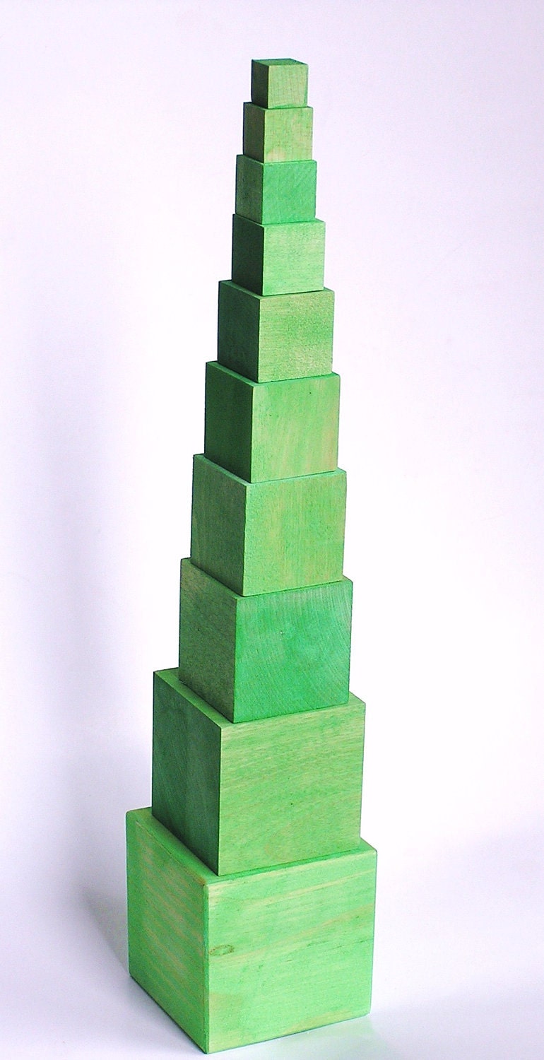 The Green Tower- A Montessori Inspired Educational Wood Toy- Building- Math