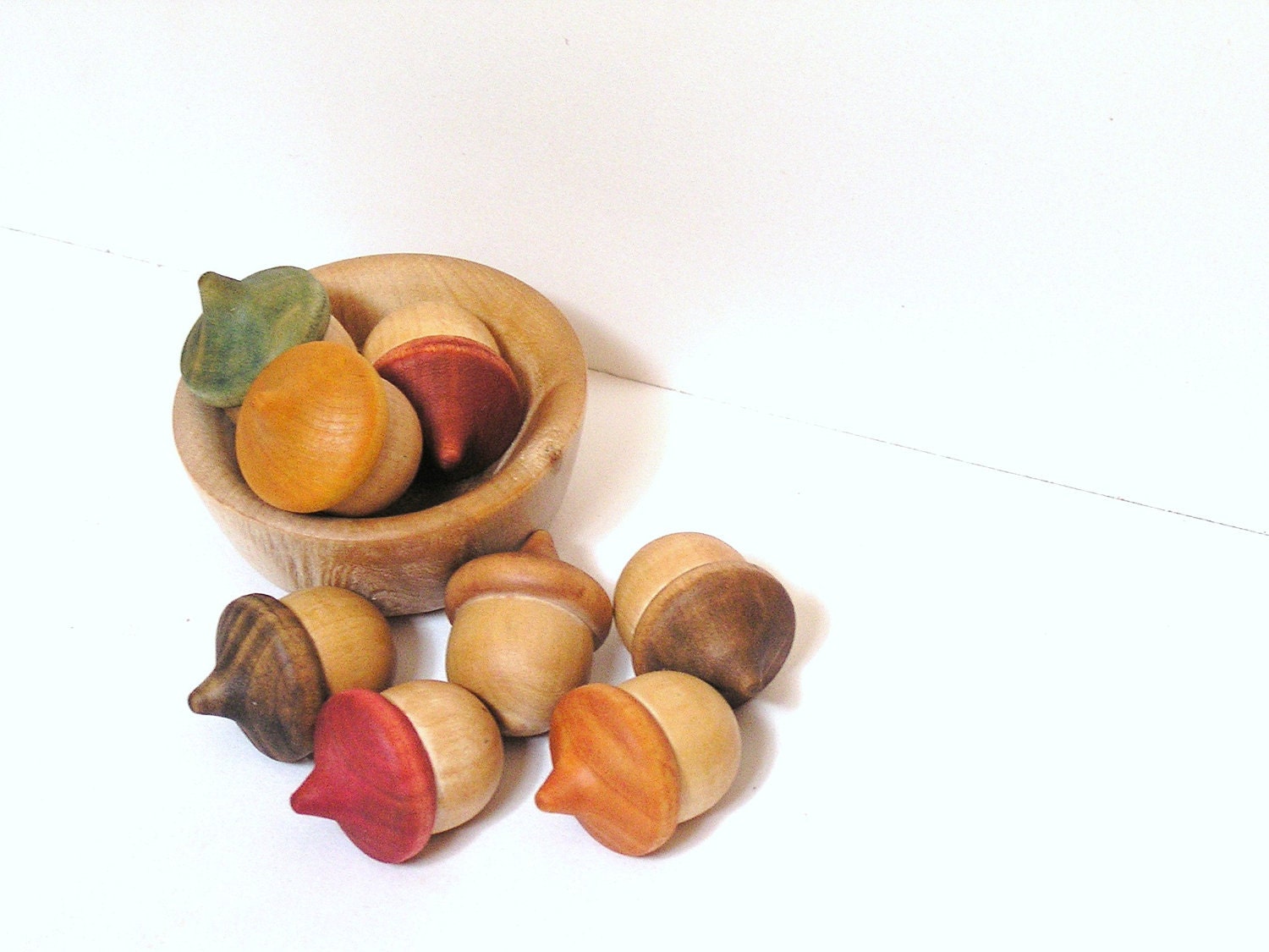 Wooden -Waldorf- Kids -Toy-Waldorf Natural Wood Toy- Autumn Acorns- Seasonal Education Fun- Featured on Etsy Front Page