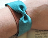 Leather Bracelet - Suede Bow in Turquoise and Rust - zachaliz