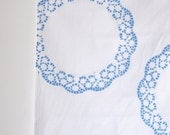 ON SALE / Blue doilies / Hand printed tea towel
