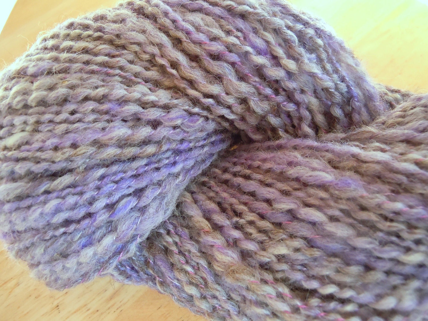 Lavender Lace,  Pygora, Angora, Wool blend, plied with Thread