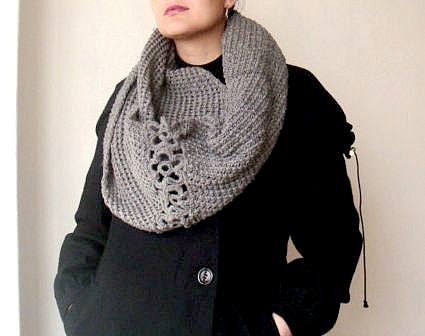 PDF Knit and Crochet PATTERN  DIY Tutorial Long Infinity Scarf Circle Neck Warmer Cowl Snood with Flowers 16