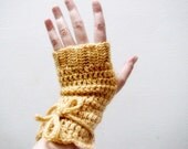 PDF CROCHET PATTERN Fingerless Gloves Arm Warmers with I-cord bow 25