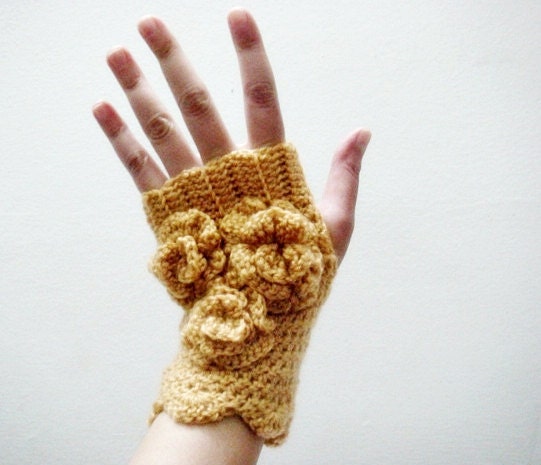 CROCHET PATTERN Fingerless Gloves Arm Warmers Crochet Flowers PDF 24