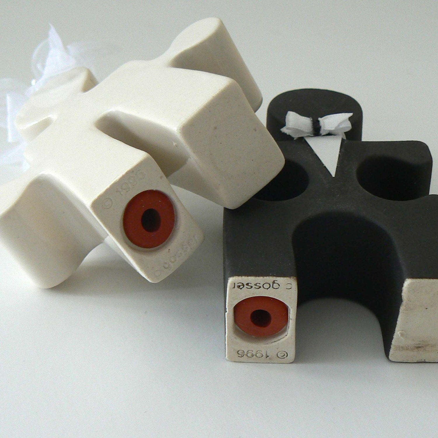 Functional Wedding Cake Topper Bride and Groom Classic Black White Salt Pepper Shakers