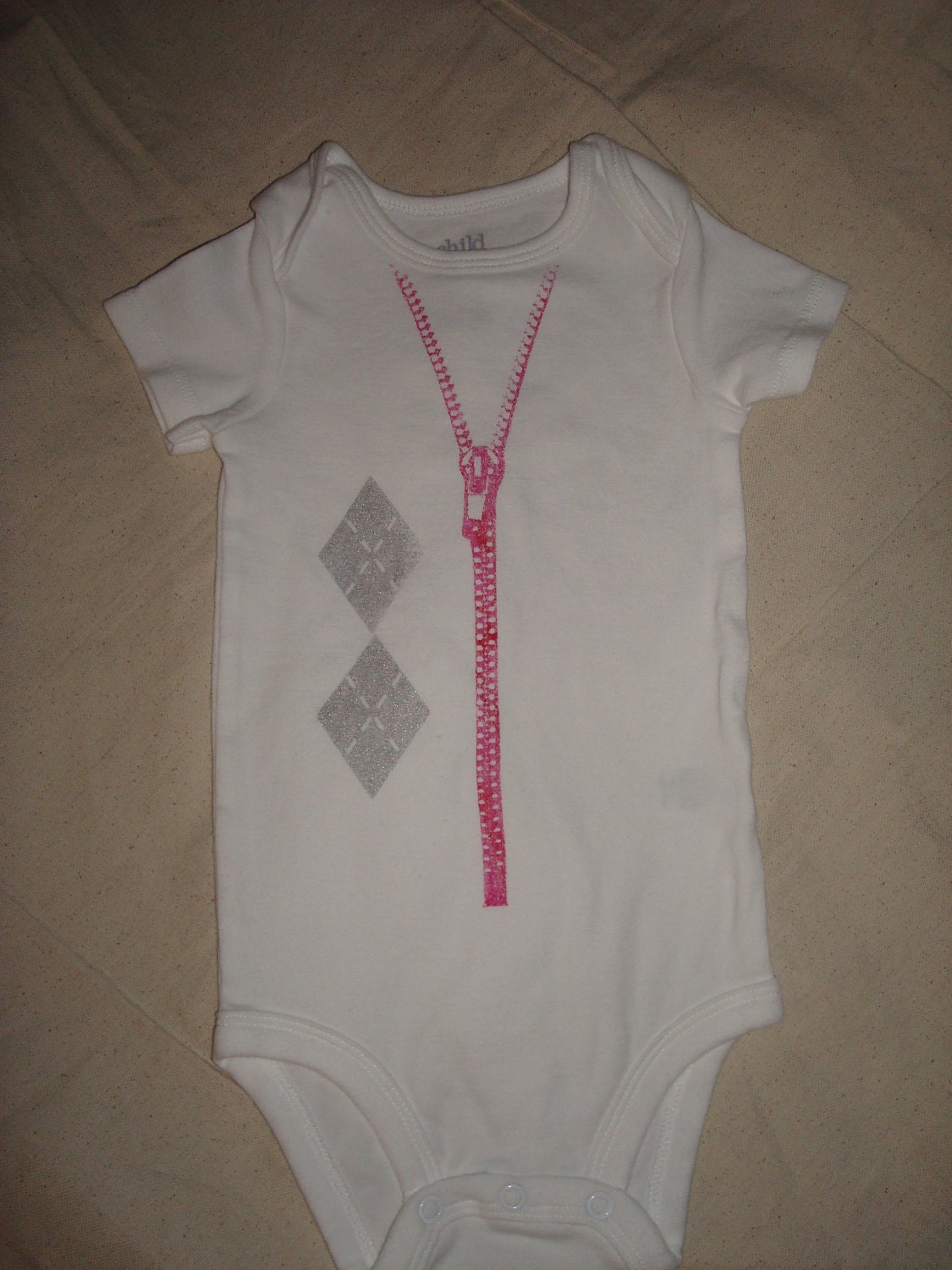 Zips and Argyle - 100% cotton screenprinted onesie- unisex baby clothes