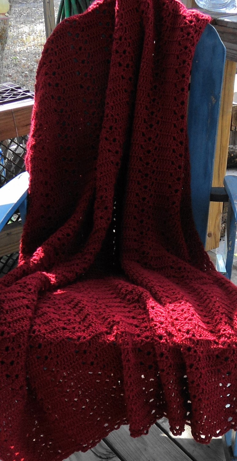 Red Hand Crocheted Throw in Soft Caron Yarn