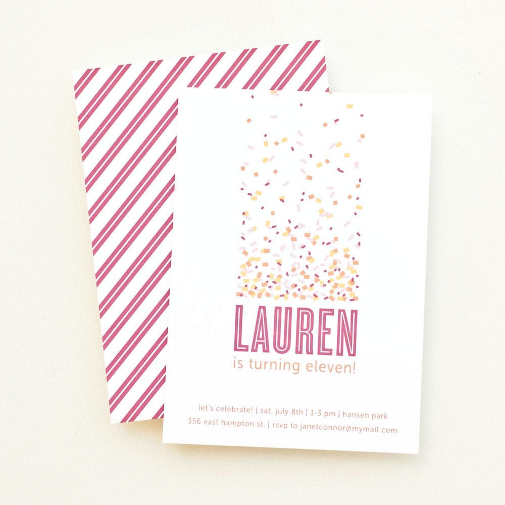 Girl Birthday Party Invitation, Confetti Party Invite // Set of 6 // CONFETTI