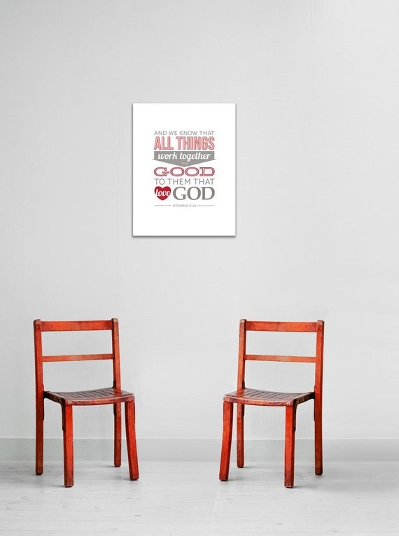 Scripture Art Print, Bible Verse, 8x10 Typography Print // ROMANS 8:28