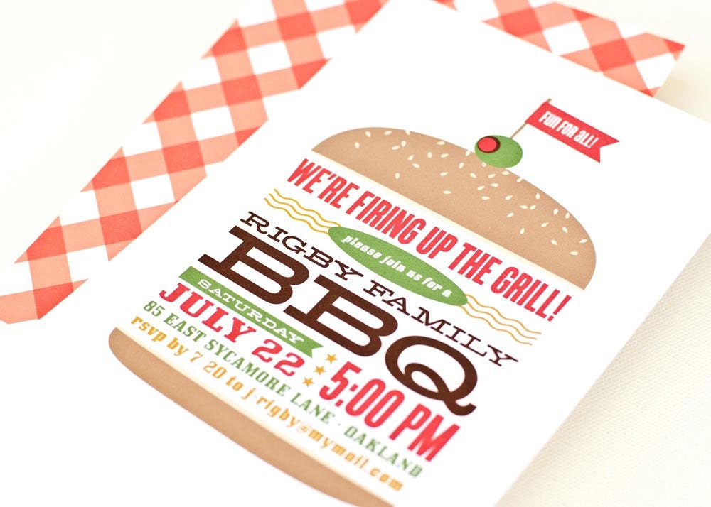 BBQ Invitation, Party Invitation, Picnic Invite // Set of 6 // BBQ BASH