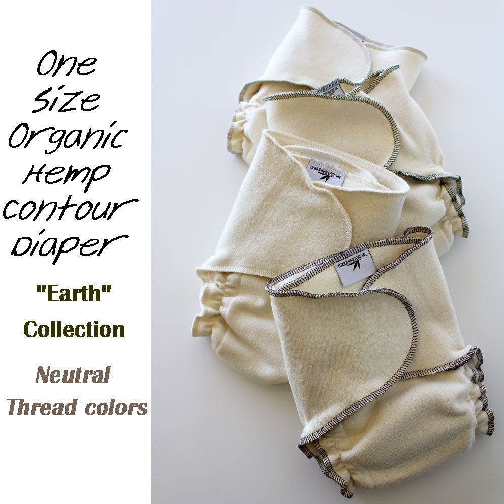 4 pack One size fits all Organic Hemp/Cotton Contour Diaper "Earth" collection