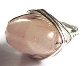 Wire Wrap Ring Pink Cherry Quartz Stone Fashion Jewelry
