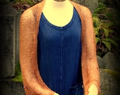 Wearable Art, Shrug, Sweater, Jacket, Coverup, Handknit, Copper, Rayon, Lacy, FishBaySunsets. Layaway Plan