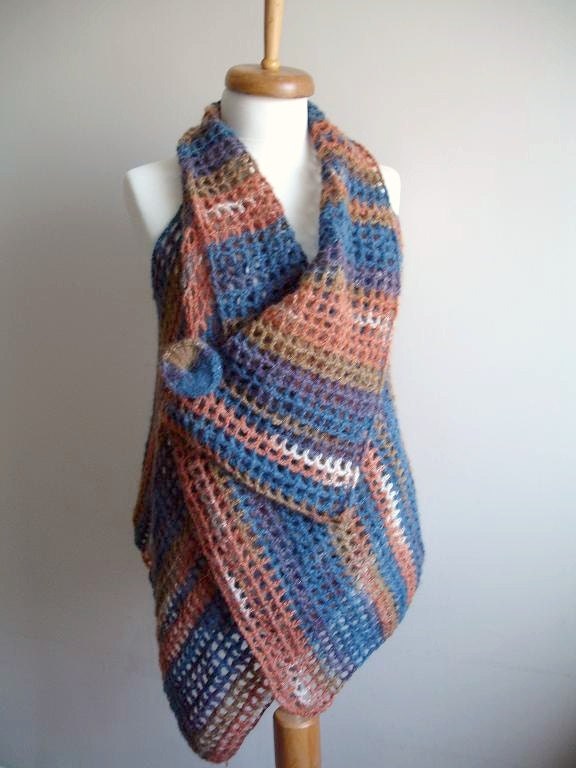 Mohair Vest By Crochetlab, Asymmetric Vest, Design Your Own Vest , OOAK Design, Express Shipping, blue and copper