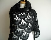 Black Shawl, Fall and Winter ,  Fashion, Black Triangle Shawl By Crochetlab, Mohair, Ready To Ship, Gift for Her