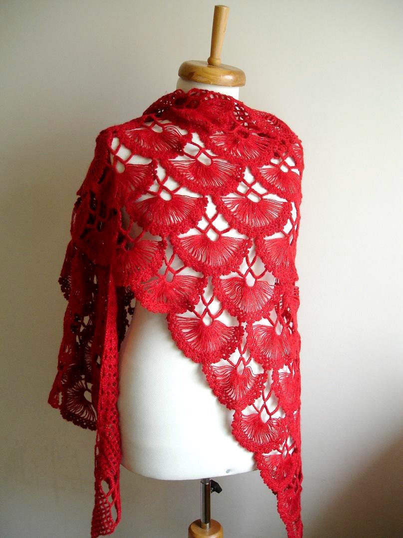 Red Shawl,   New Season  Red Triangle Shawl By Crochetlab, Mohair, Ready To Ship, Gift for Her