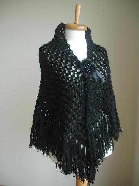 Black Shawl By Crochet Lab, Free Brooch Very Special