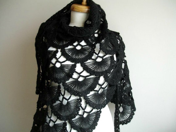 Black Shawl, Fall and Winter ,  Fashion, Black Triangle Shawl By Crochetlab, Mohair, Ready To Ship, Gift for Her