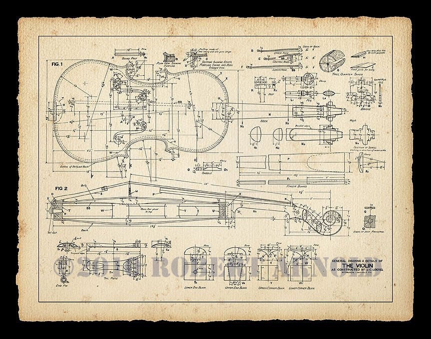 Color Print of a 19th Century Violin Maker's Plans - 11" x 14"