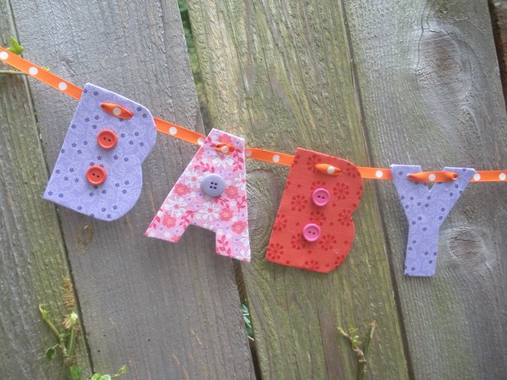 baby shower decorations, fabric garland, fabric banner, recycled sign