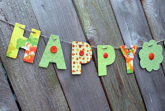 spring decorations, happy spring sign, fabric garland, photo prop, Easter garland, Easter decorations Il_570xn