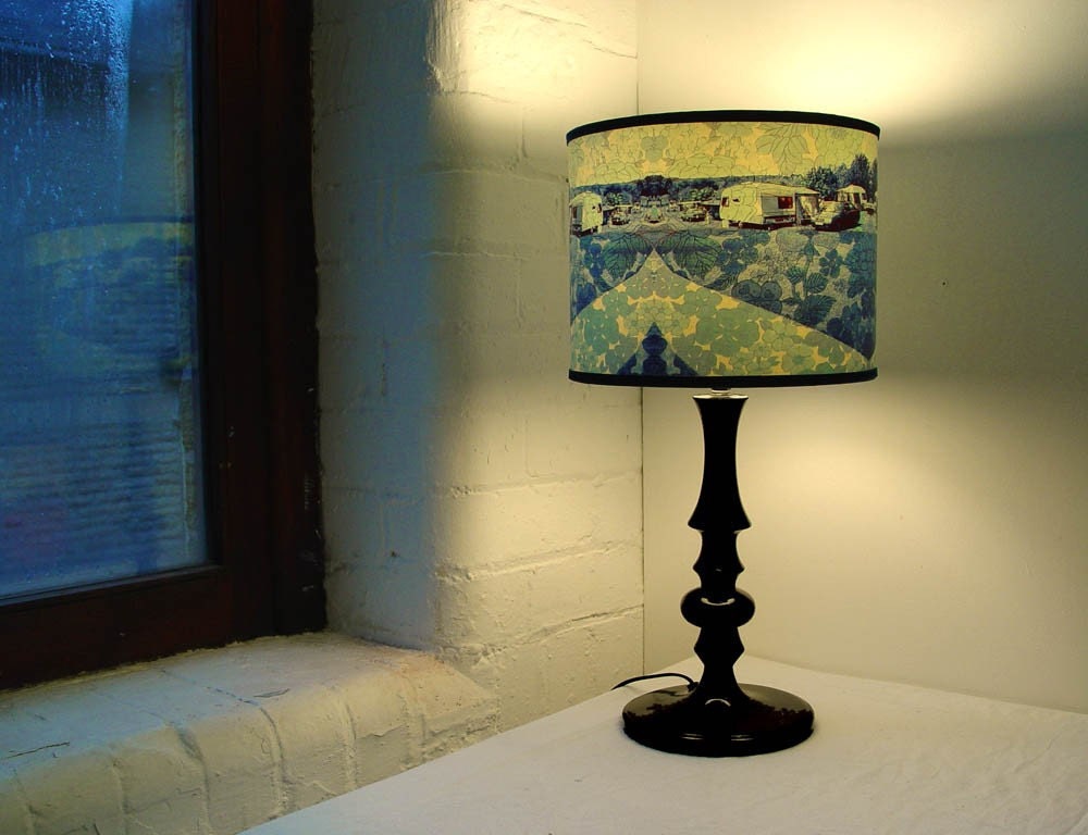 Caravan of Love, Blues. New  colourway. Lampshade with original digital artwork. 30cm diameter (See other listings for more sizes)