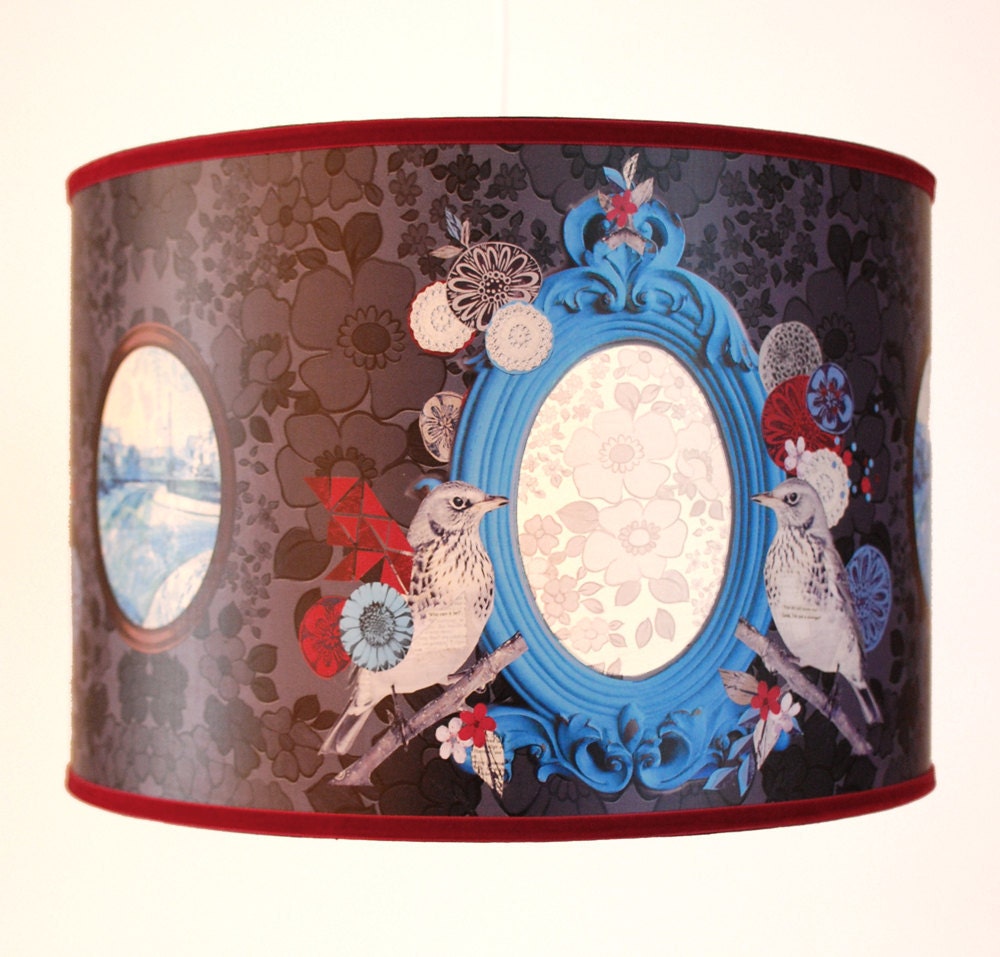 Two Little Mirror Birds' - Handmade Lampshade.