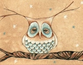 little blue, the owl . aceo print - stellalatwinski little blue, the owl . aceo print - stellalatwinski