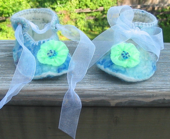 Heirloom baby Maryjane type shoes made out of handmade felt, felted baby shoes