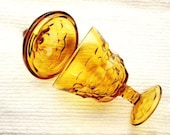 Amber Glass Candy Dish Vintage Covered Compote Golden Color