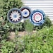 SALE Garden Art Glass Yard Stake Red White Blue Outdoor Decor UpCycled ReCycled