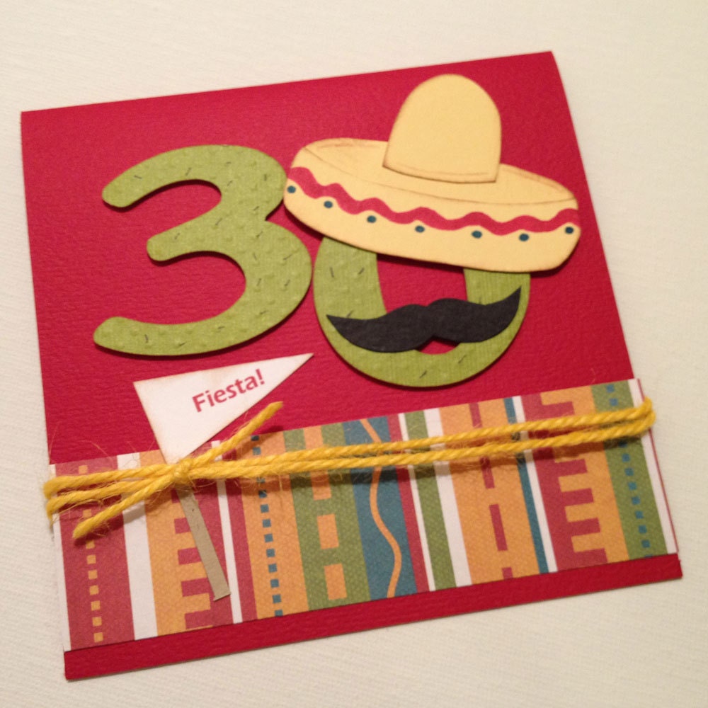 Fiesta birthday invitations - Mexican Fiesta theme / custom numbers, sombrero and moustache