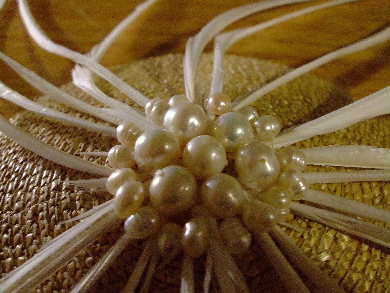 Bridal pearl and feather rustic starburst fascinator