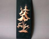 Mid Century Modern Copper Wall Hanging Souvenir with Deers and Pine Trees