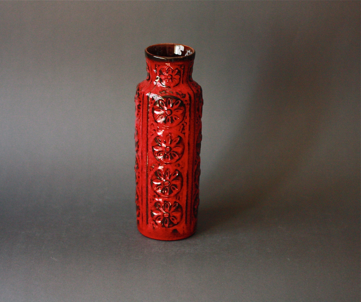 West German Pottery  Bay  Vase Red and Black