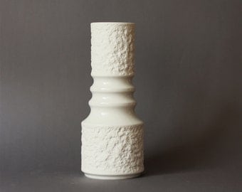 Tall White Matte and Glossy Porcelain German Mod Vase